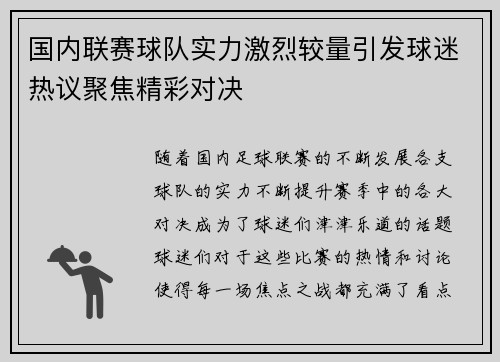 国内联赛球队实力激烈较量引发球迷热议聚焦精彩对决